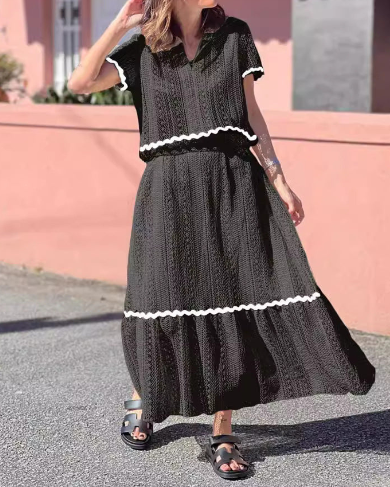 Ellaine - Elegante completo con gonna e top a maniche corte con pizzo morbido