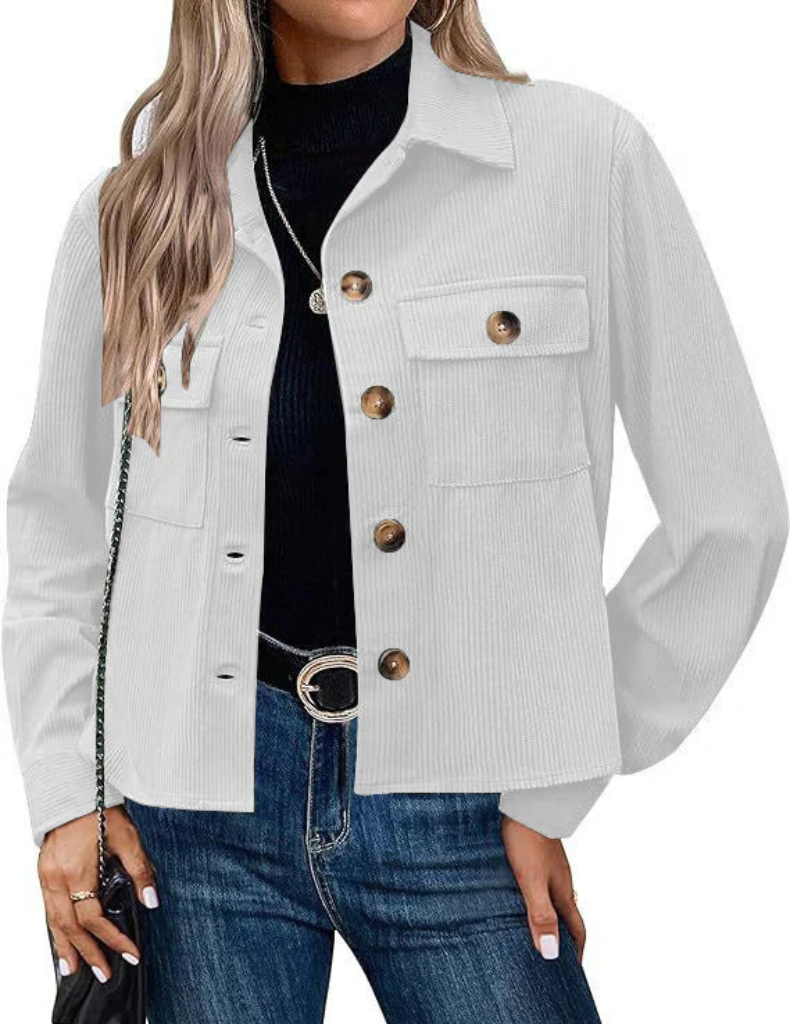 Jamelia - Giacca casual ed elegante in velluto a coste con bottoni e taglio corto