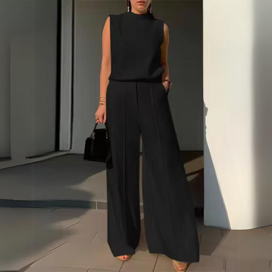 Lizzelle - Elegante completo con top senza maniche e pantaloni a gamba larga