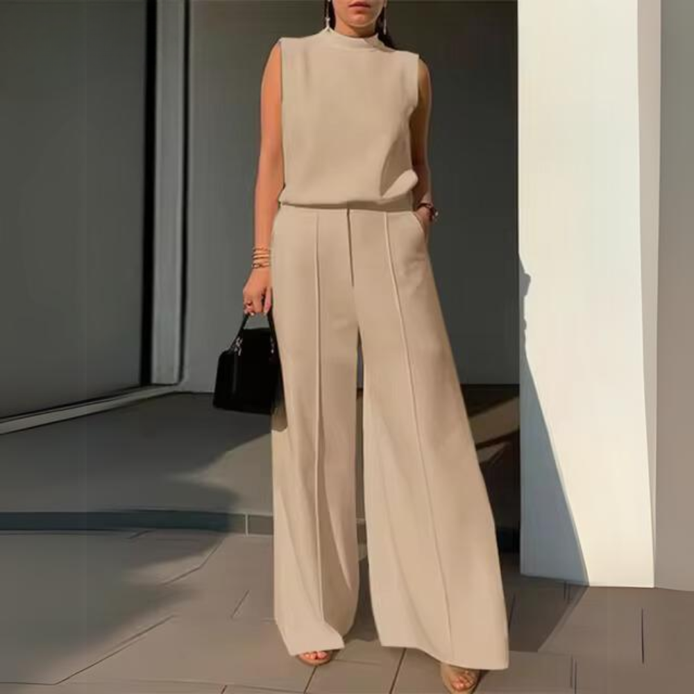 Lizzelle - Elegante completo con top senza maniche e pantaloni a gamba larga