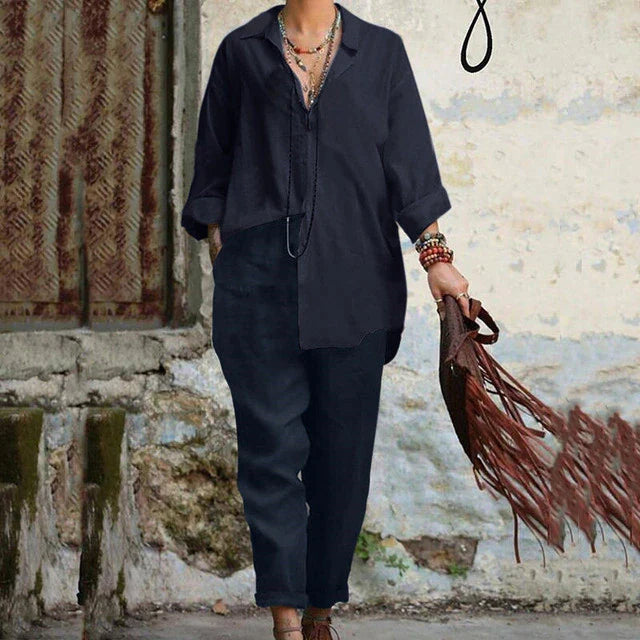 Suzy - Completo casual vintage con polo e pantaloni