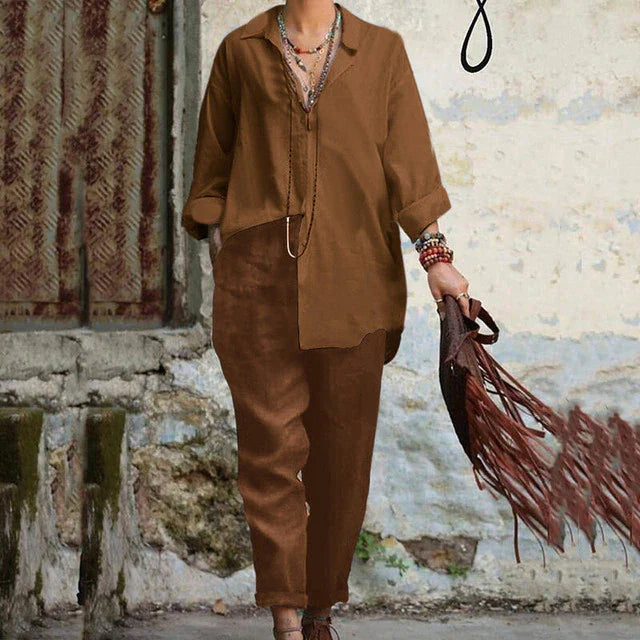 Suzy - Completo casual vintage con polo e pantaloni