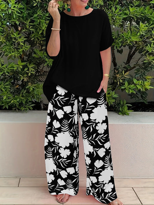 Jennifer - Completo Casual con Blusa Ampia e Pantaloni Floreali