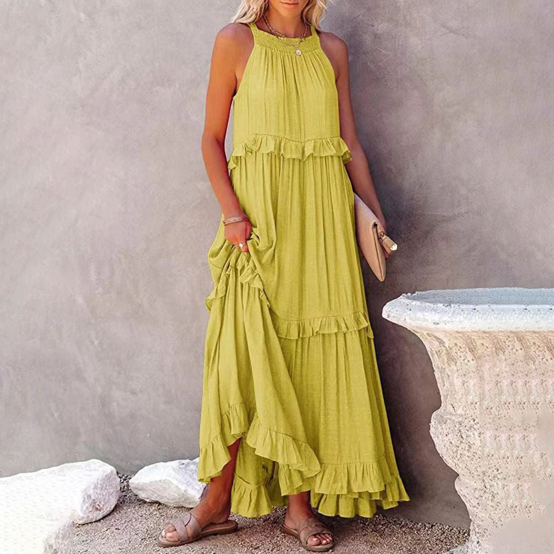 Alaina - Elegante abito maxi senza maniche con volant