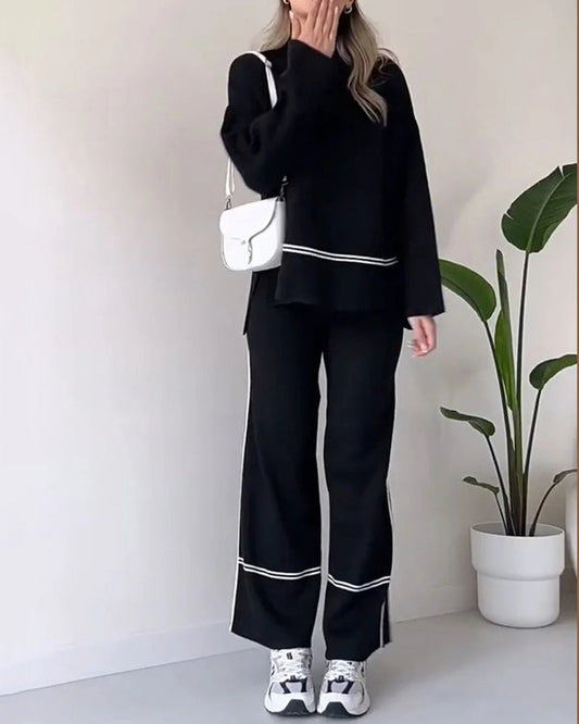 Aileen - Elegante completo con top largo a maniche lunghe e pantaloni a gamba larga