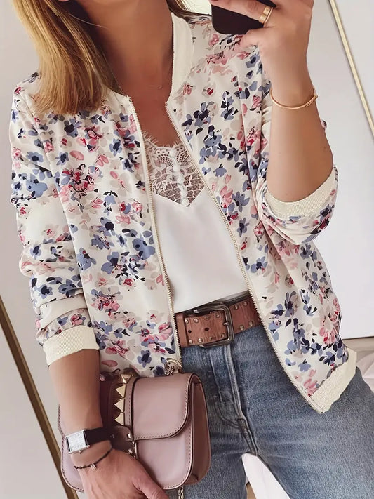 Agatha - Bomber casual con stampa floreale e cerniera per donna