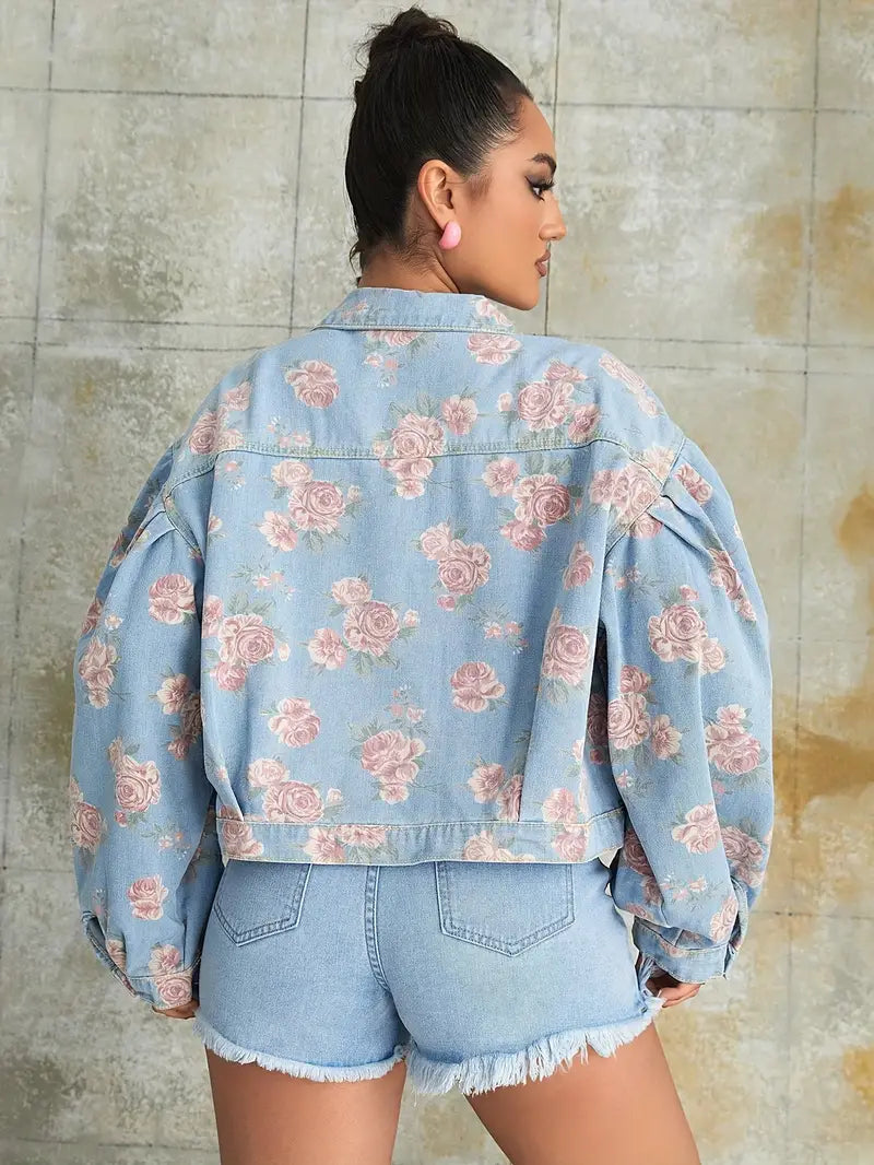 Colleen - Giacca di jeans floreale di ispirazione vintage per donna
