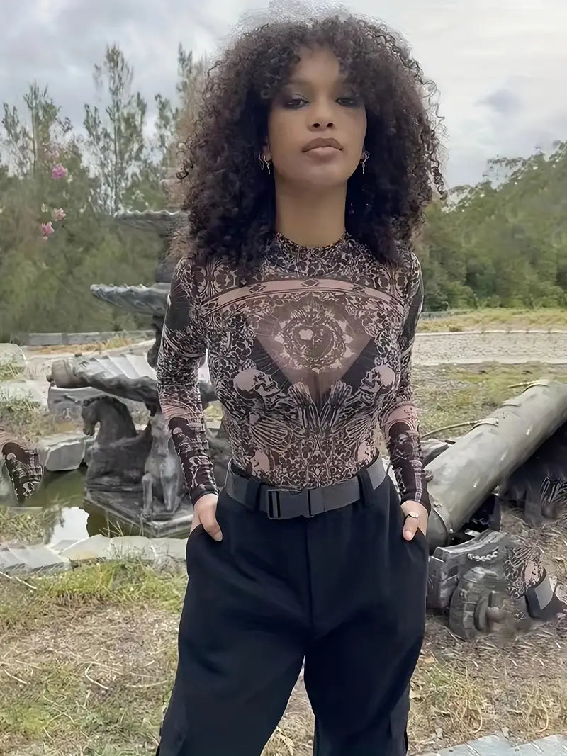 Alexandra - Body con stampa teschio e collo alto
