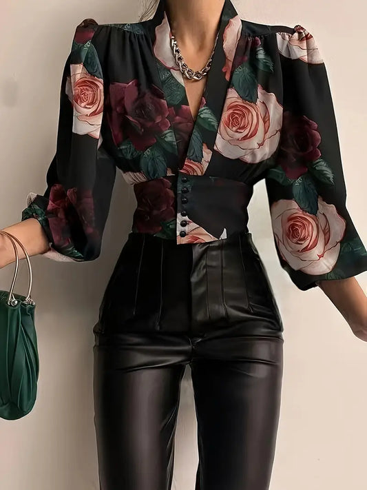 Olivette - Top con scollatura profonda e motivo floreale