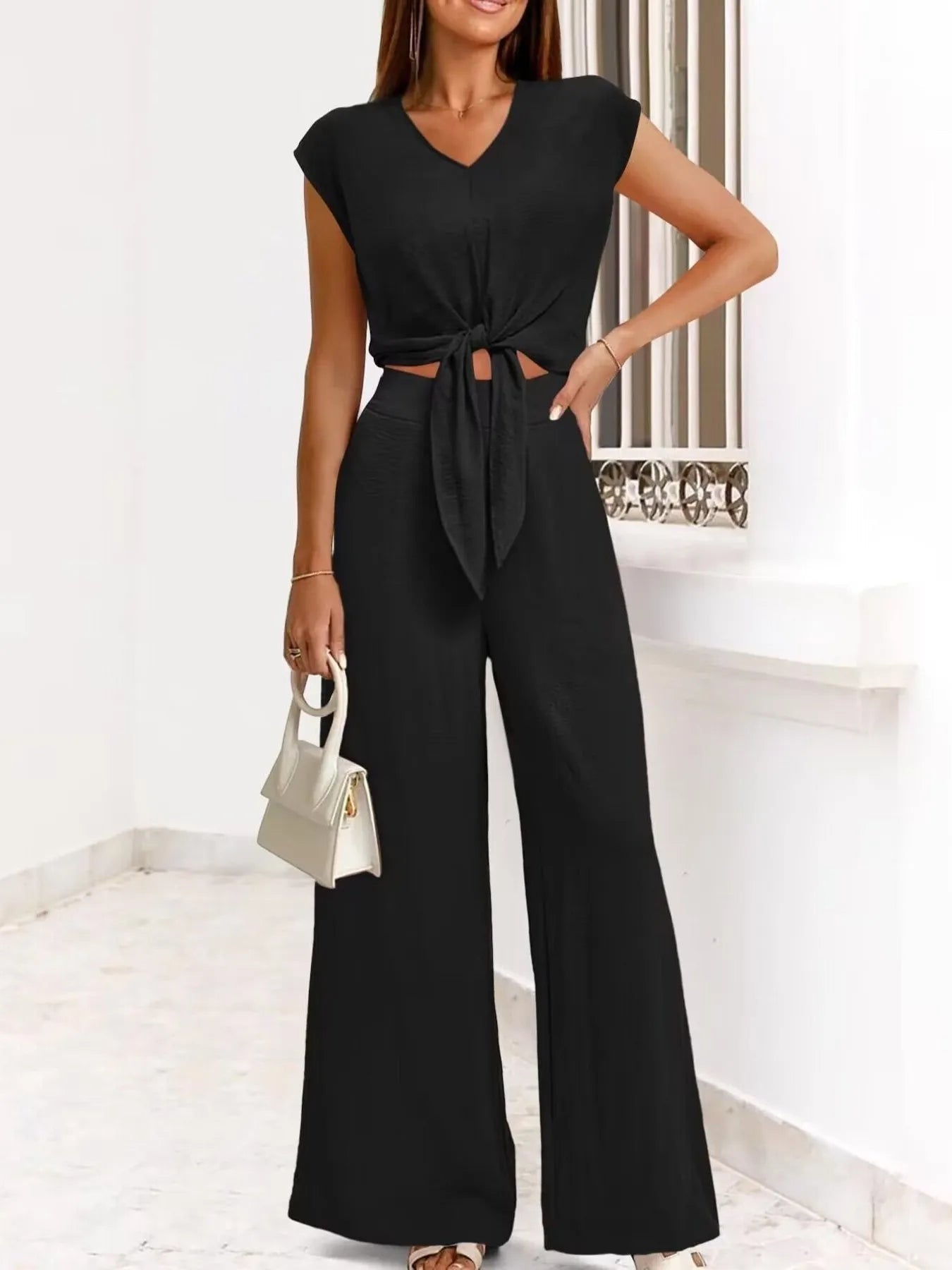 Fianna - Elegante completo con top e pantaloni a gamba larga