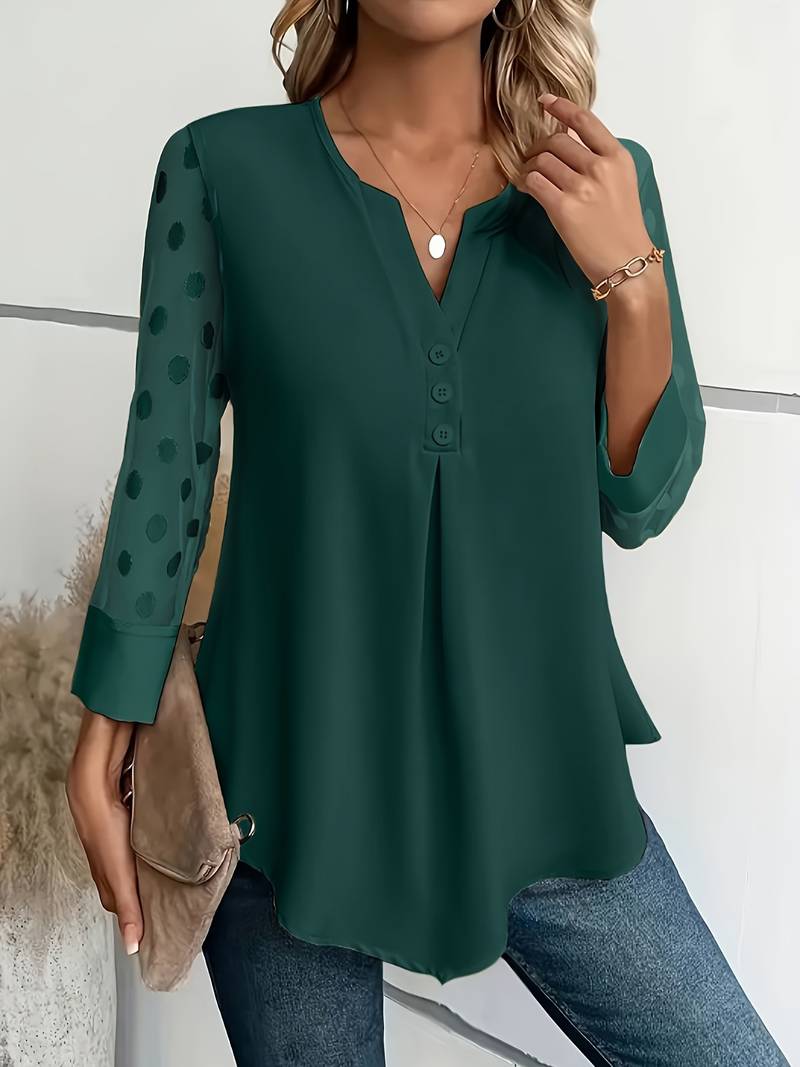 Aireen - Elegante Blusa con Collo a V e Maniche a Pois