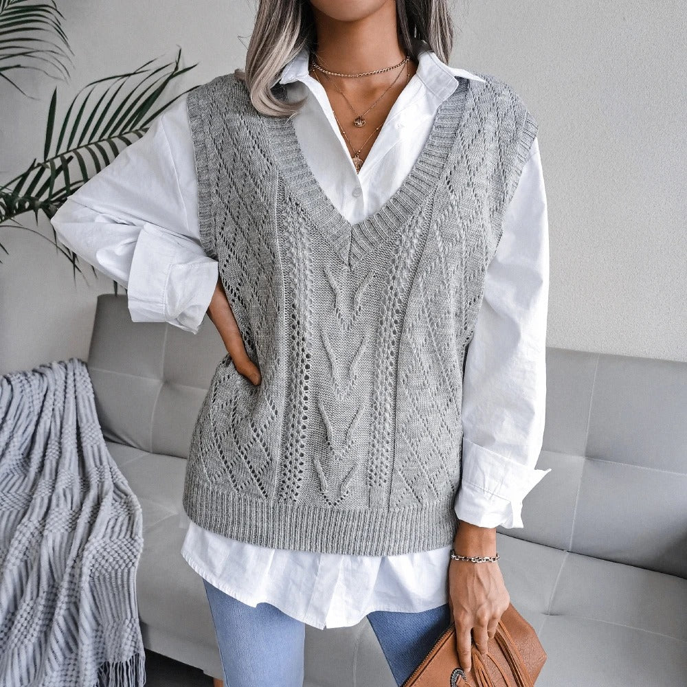 Qiana - Elegante gilet in maglia intrecciata senza maniche