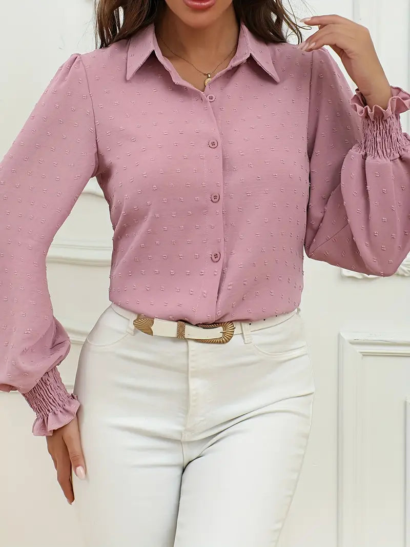 Edith - Elegante top con maniche a lanterna e pois svizzeri