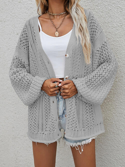 Maribel - Giacca oversize in cotone uncinetto con bottoni frontali