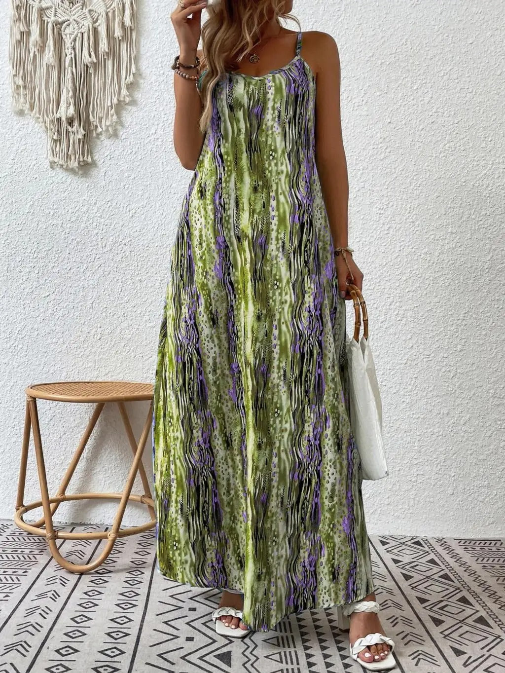 Lainey - Elegante abito lungo boho senza maniche