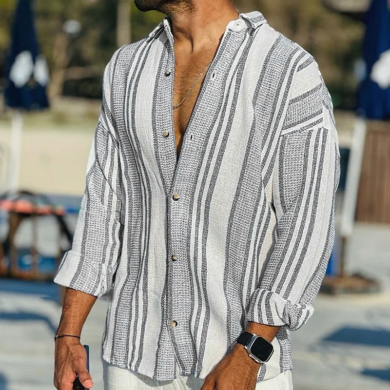 Gabriel - Elegante polo a righe con bottoni e maniche lunghe