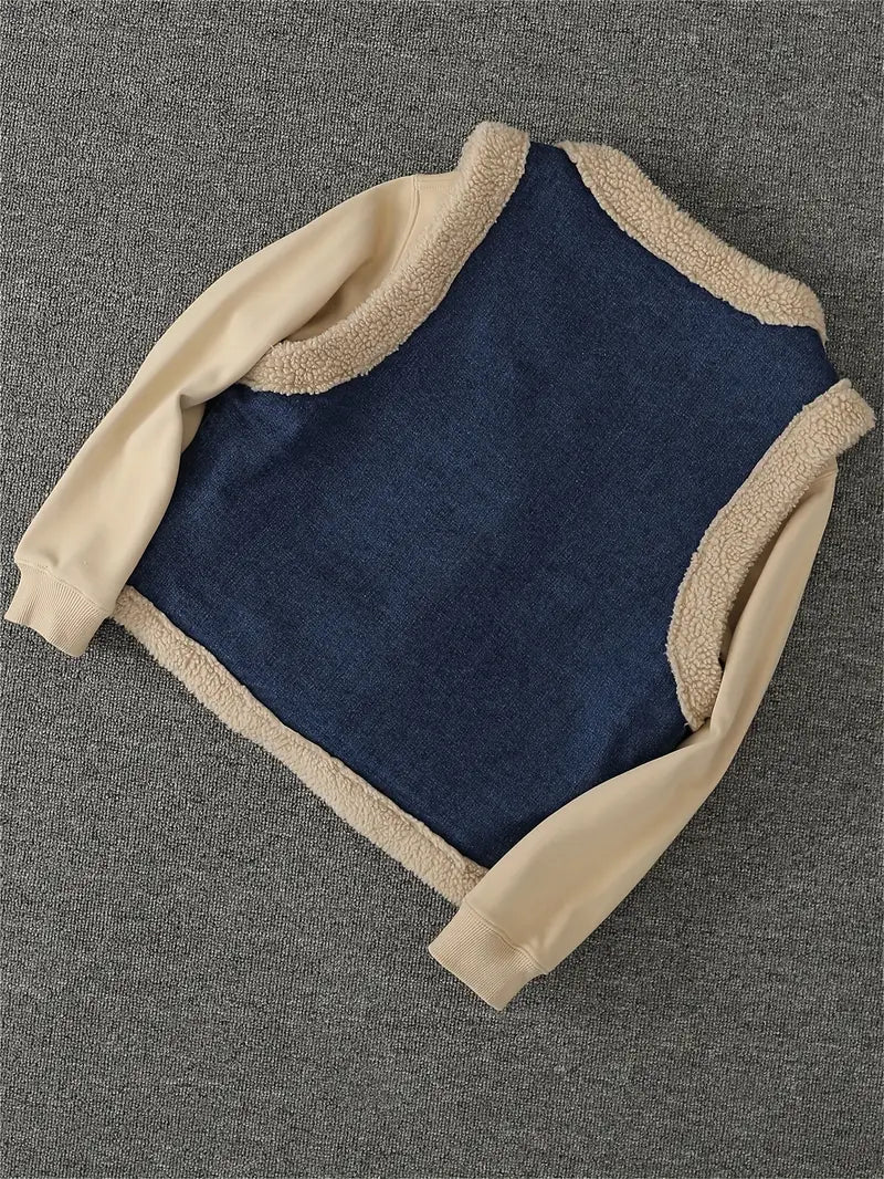 Caroline - Gilet in pile di cotone e agnello con scollo a V