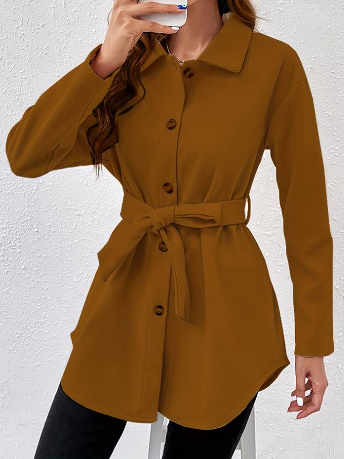 Glenda - Elegante cappotto con bottoni e cintura da annodare