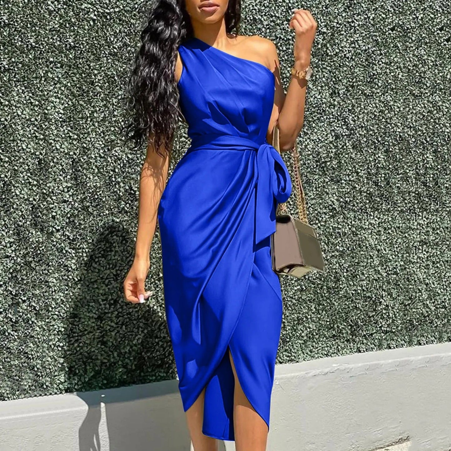 Helen - Abito midi elegante monospalla senza maniche