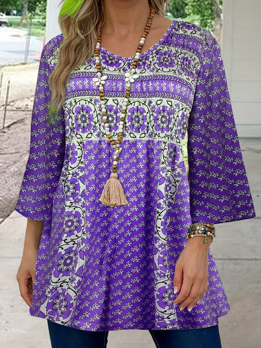 Patrisha – Elegante blusa ampia a mezza manica con stampa boho