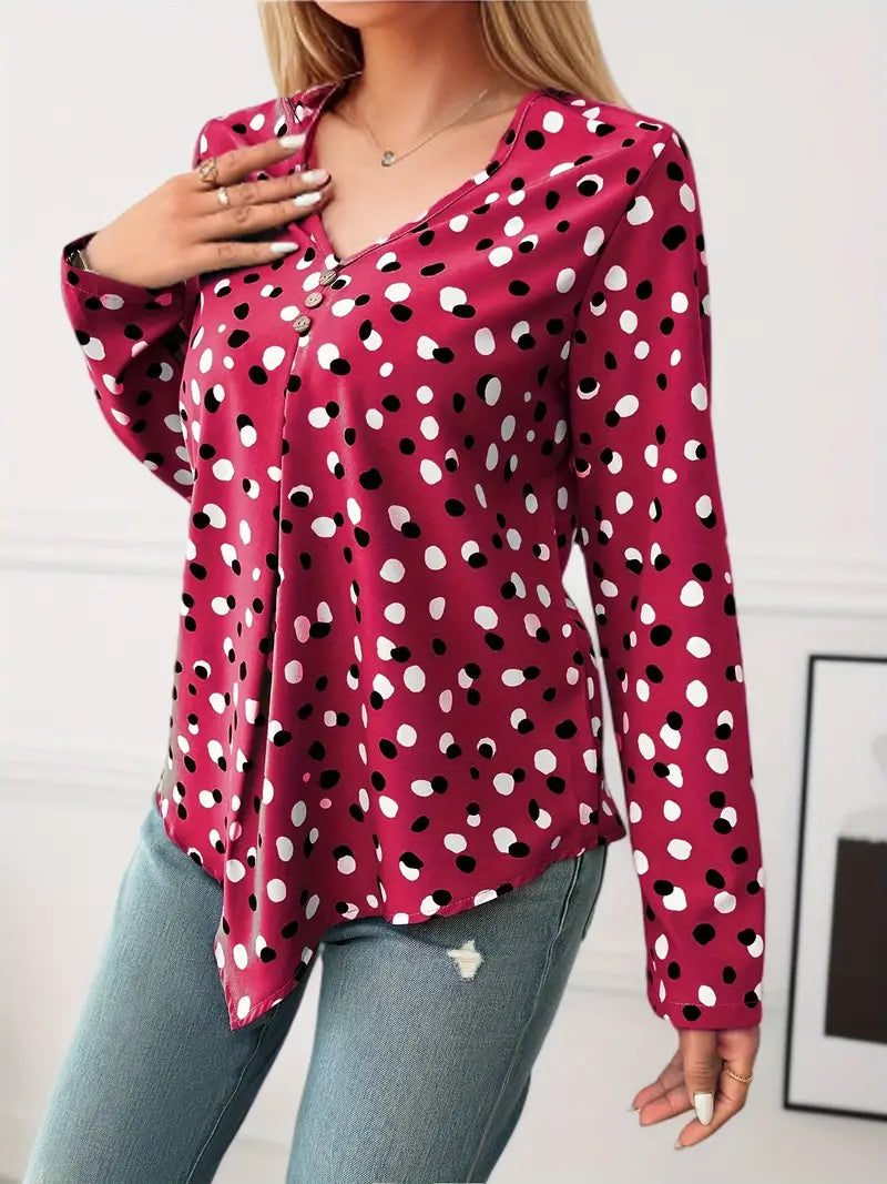 Mariah - Elegante Blusa Ampia a Pois con Maniche Lunghe