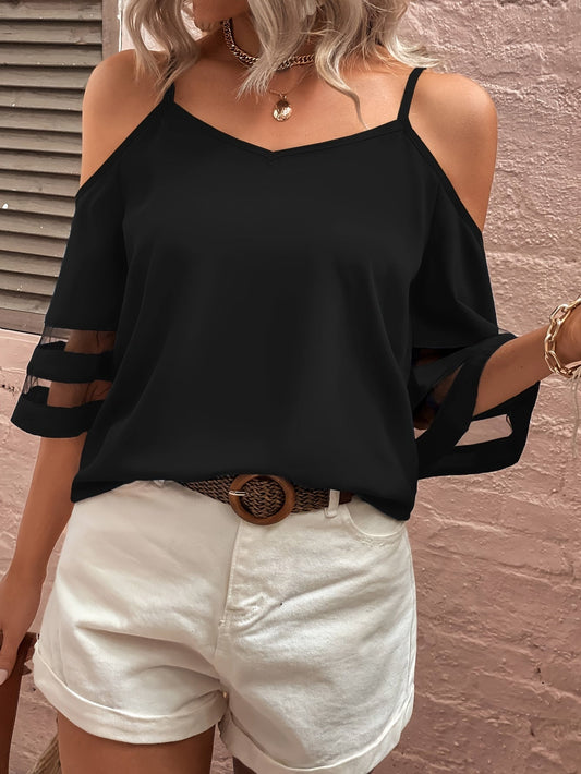 Emmaline - Blusa Casual con Spalle Scoperte e Maniche a Mezza Lunghezza
