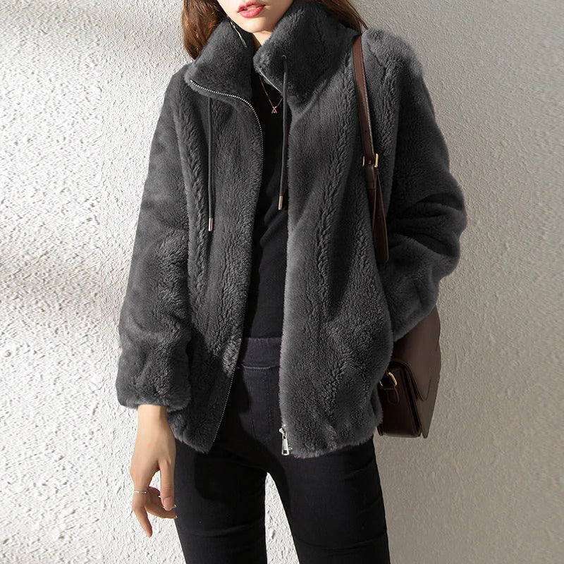 Lannie - Giacca casual in pile caldo con zip