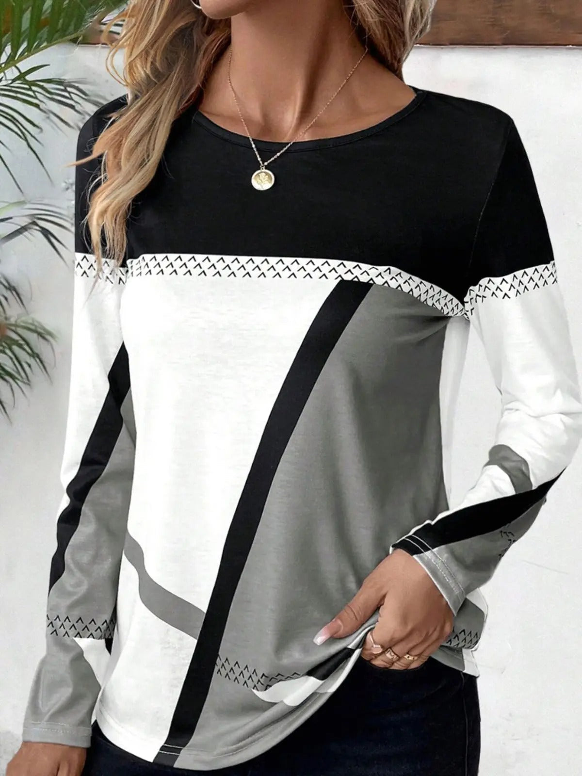 Cathryn - Elegante Camicetta a Maniche Lunghe con Blocchi di Colore