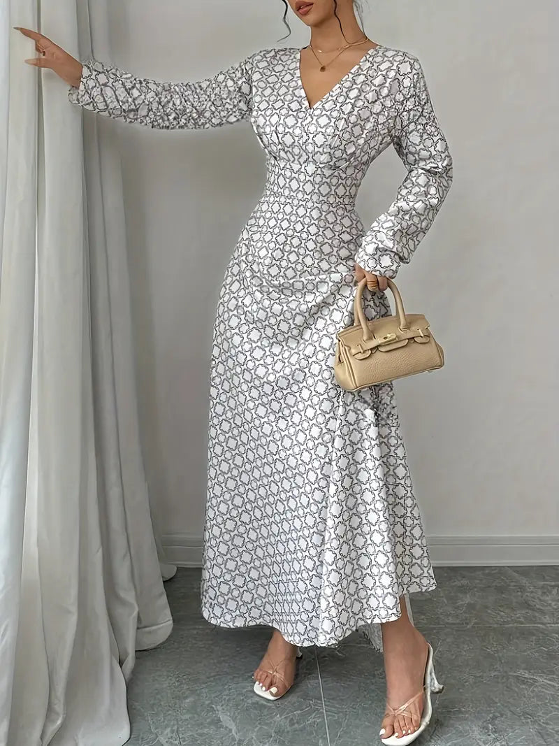 Ruth - Abito da donna stampato a maniche lunghe con scollo a V