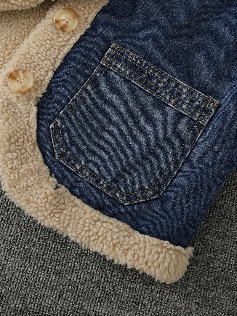 Caroline - Gilet in pile di cotone e agnello con scollo a V