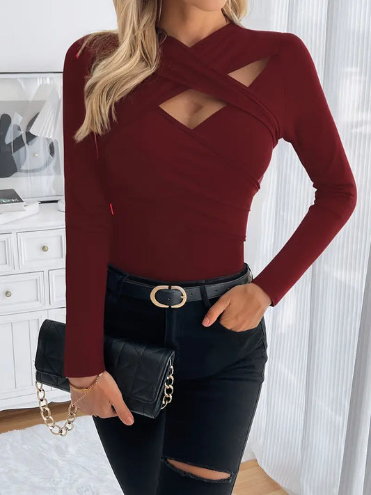Hester - Top sexy a maniche lunghe con scollo a V da donna
