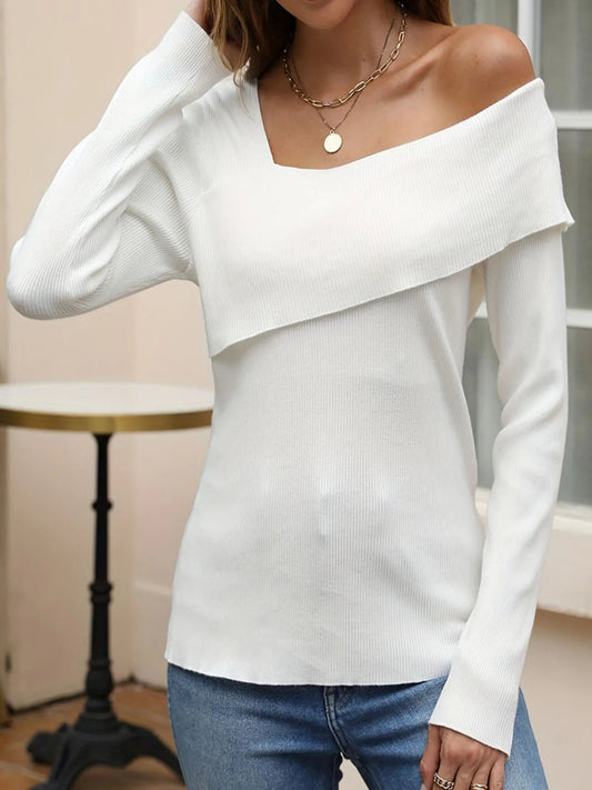 Liora - Elegante maglia asimmetrica a un solo spalla con manica lunga