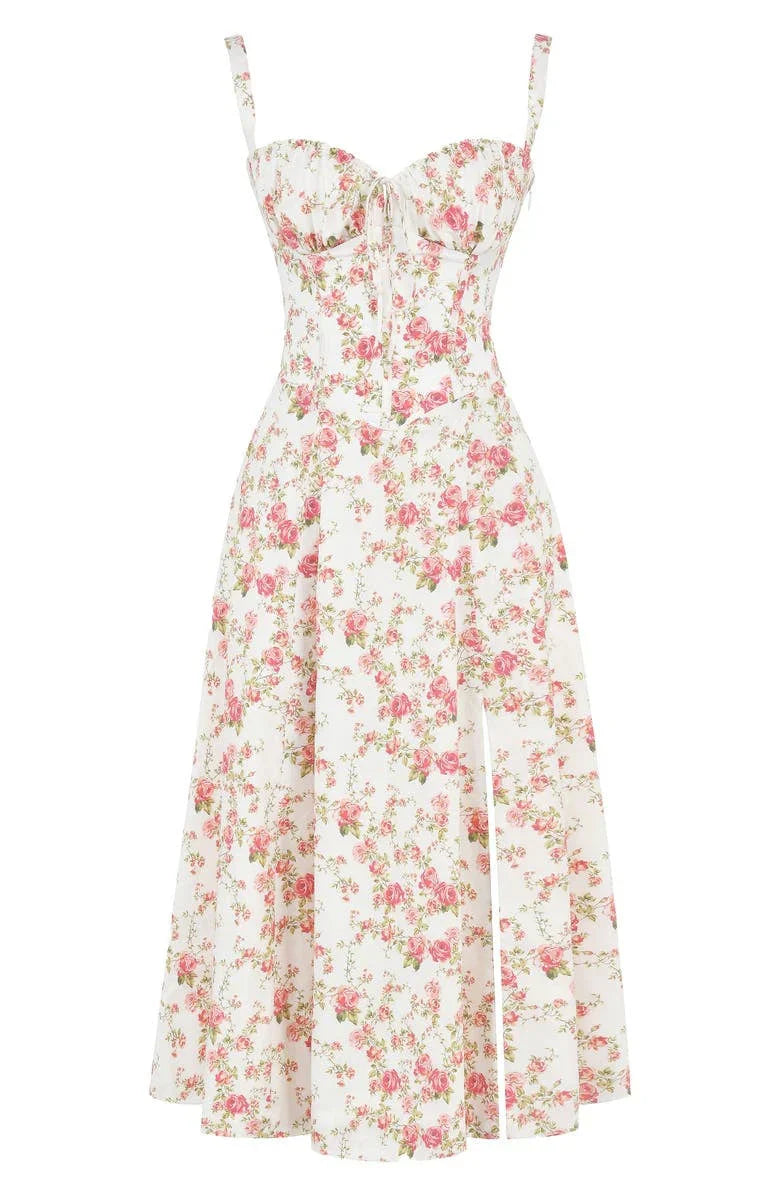 Janna - Abito bustier floreale con modellatura in vita