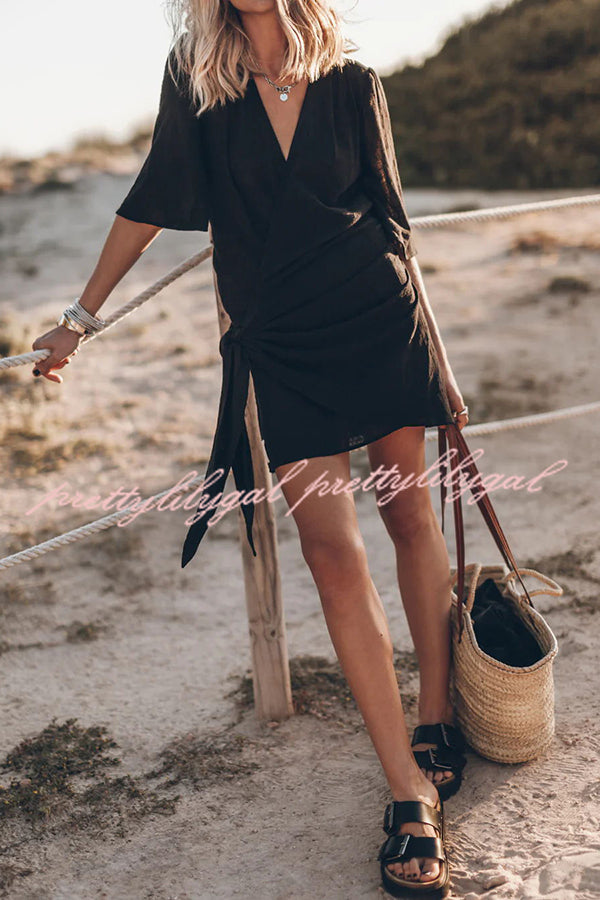Helena - Mini Abito a Portafoglio Annodato in Misto Cotone e Lino Easy Breezy