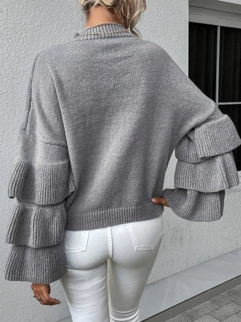 Ariadne - Maglione elegante con scollo rotondo e polsini arricciati