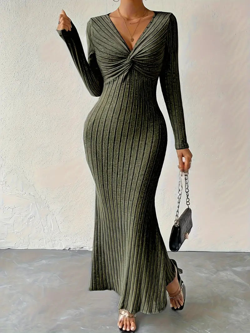 Lena - Abito elegante con scollo a V a coste