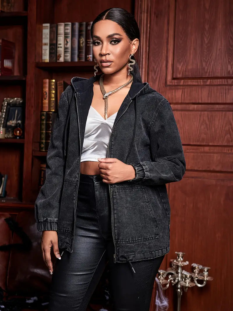 Nadine - Giacche di jeans con zip frontale e cappuccio