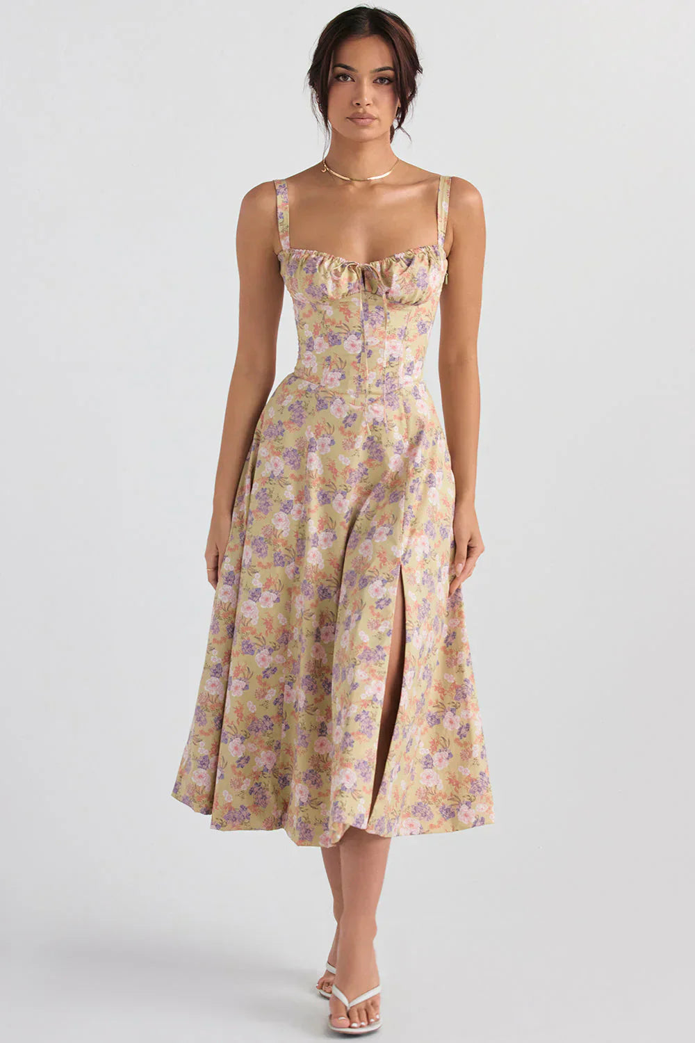 Janna - Abito bustier floreale con modellatura in vita