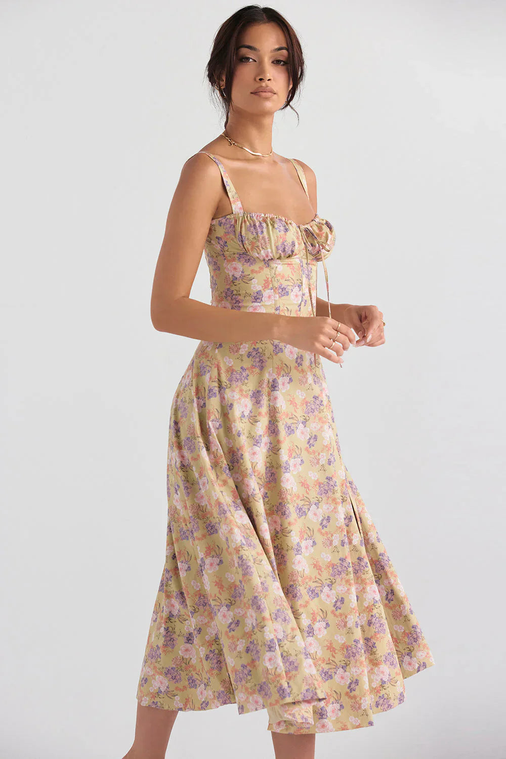 Janna - Abito bustier floreale con modellatura in vita