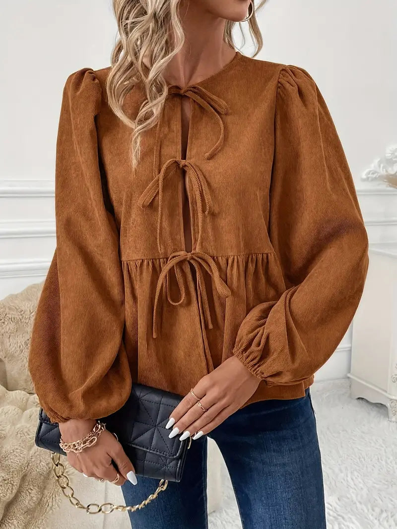 Adeline - Elegante camicetta con coulisse e maniche a sbuffo