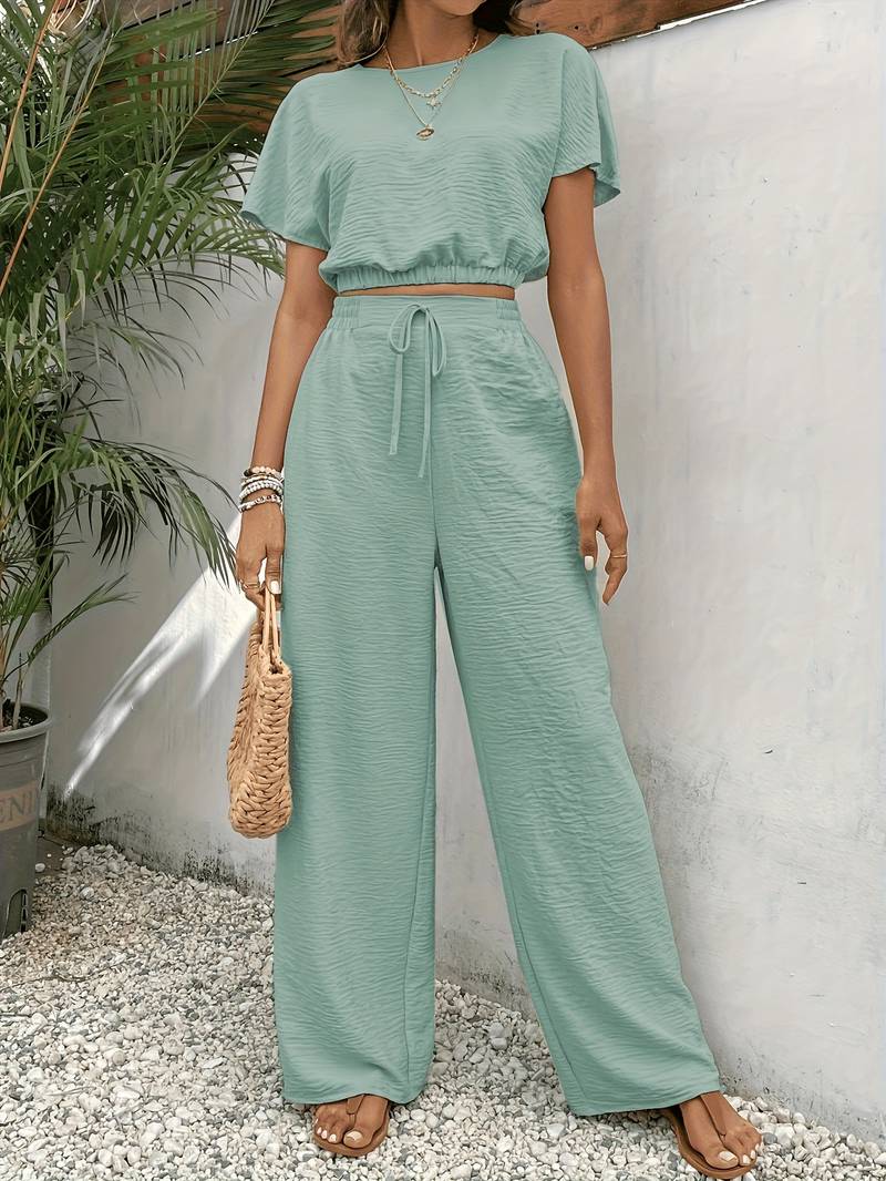 Eleanora - Top Corto Chic e Pantaloni a Vita Alta