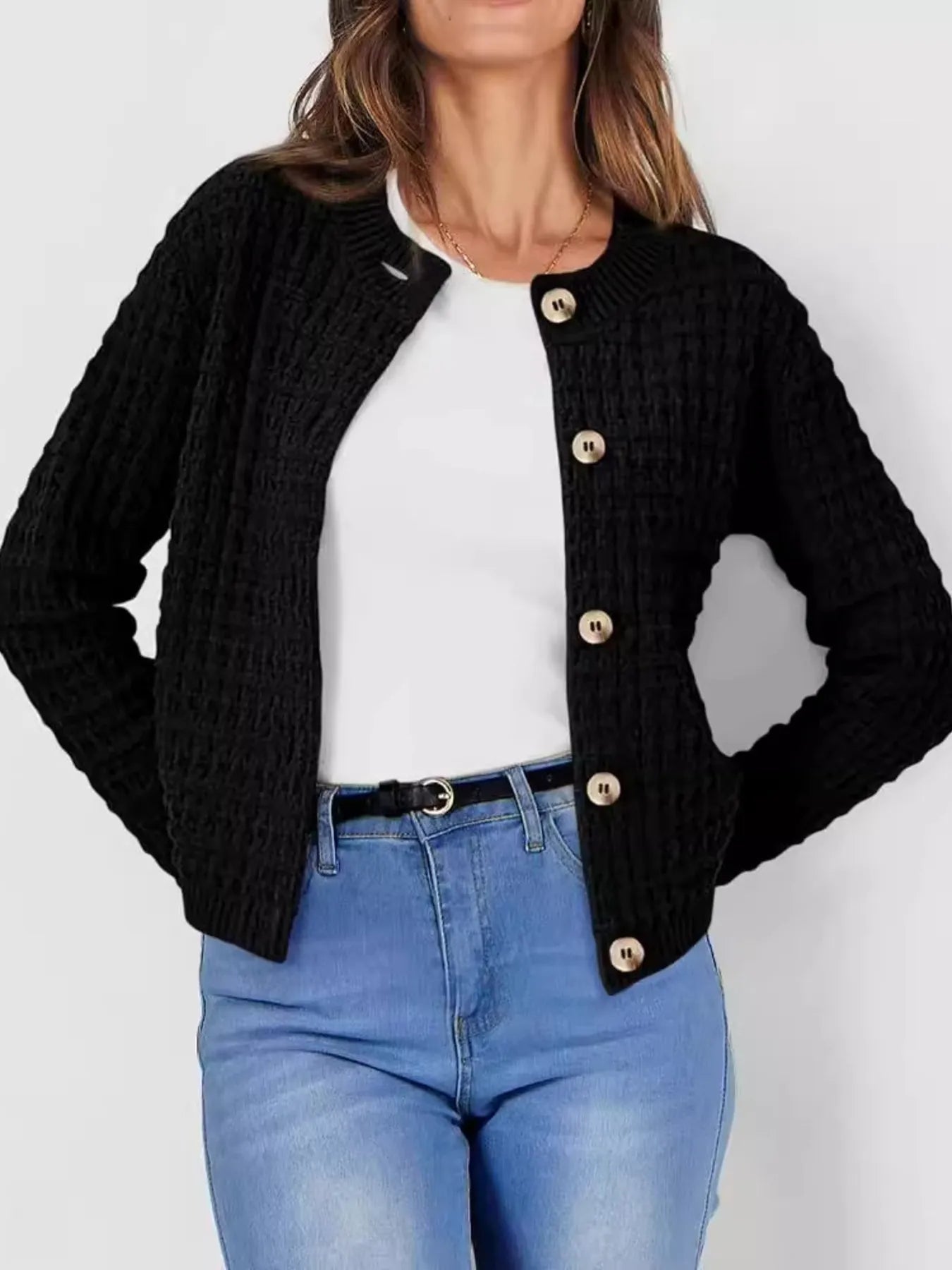 Wynnora - Cardigan elegante con maniche lunghe e bottoni