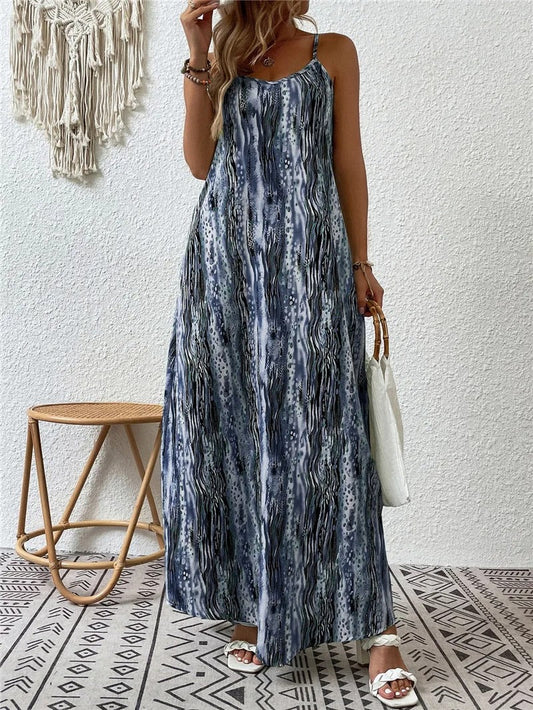 Lainey - Elegante abito lungo boho senza maniche
