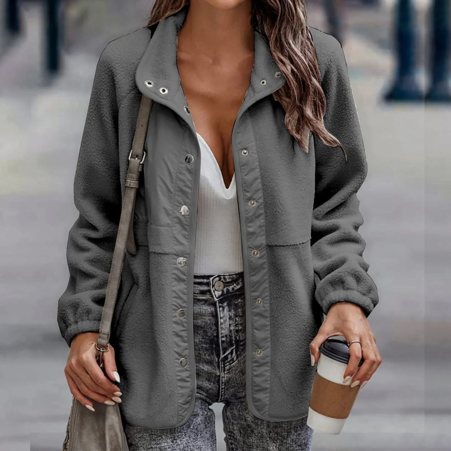 Nanette - Cappotto casual con bottoni e interno in pile