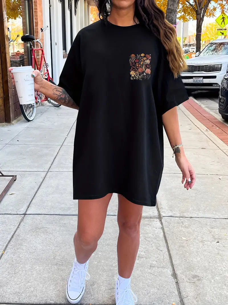 Iris - Abito t-shirt floreale con scollo tondo