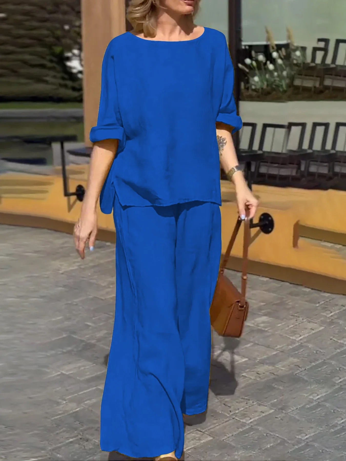 Alaya - Completo casual con blusa ampia e pantaloni a gamba larga
