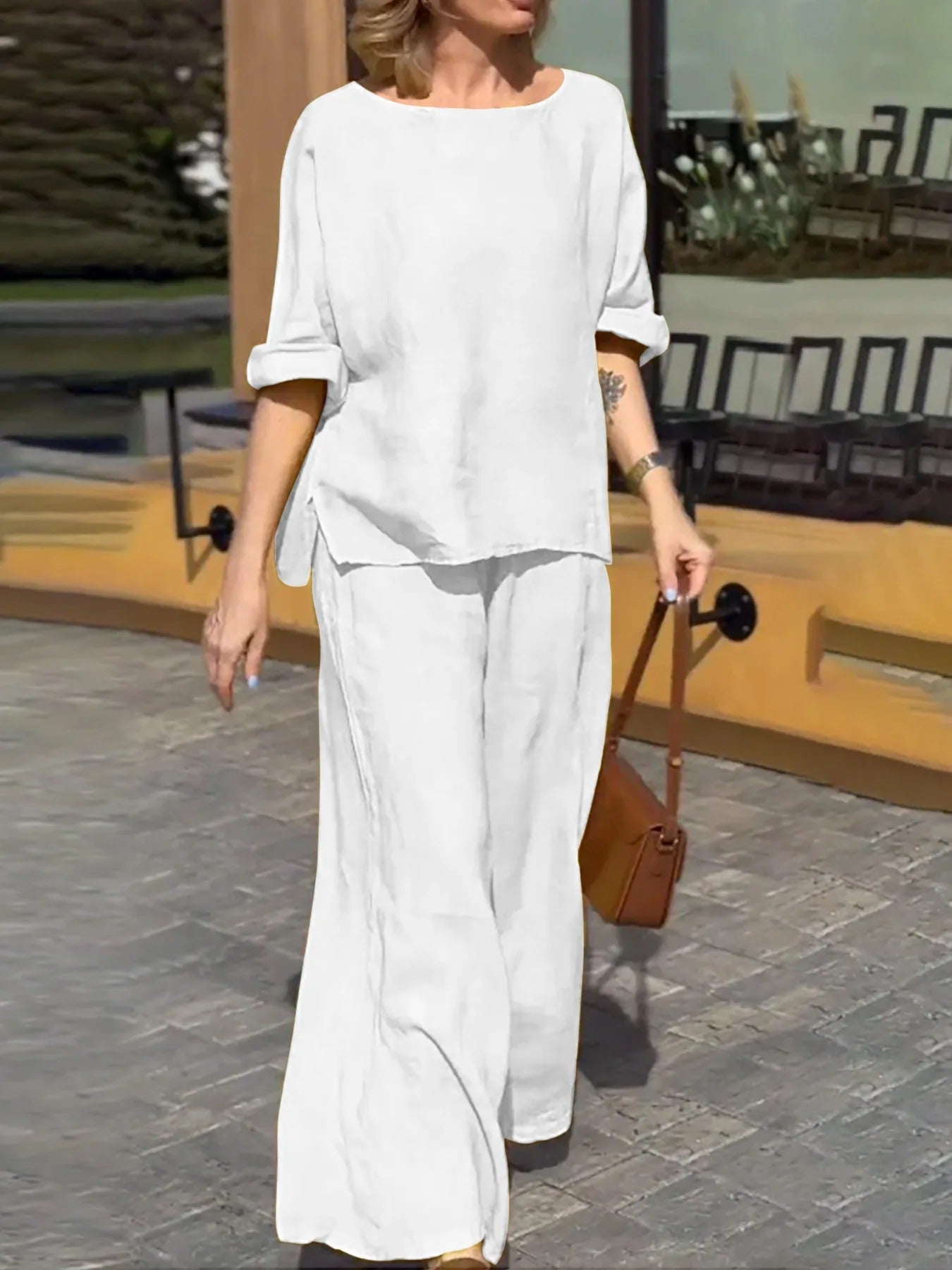 Alaya - Completo casual con blusa ampia e pantaloni a gamba larga