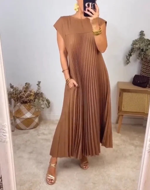 Daniela - Abito donna plissettato semplice monocolore