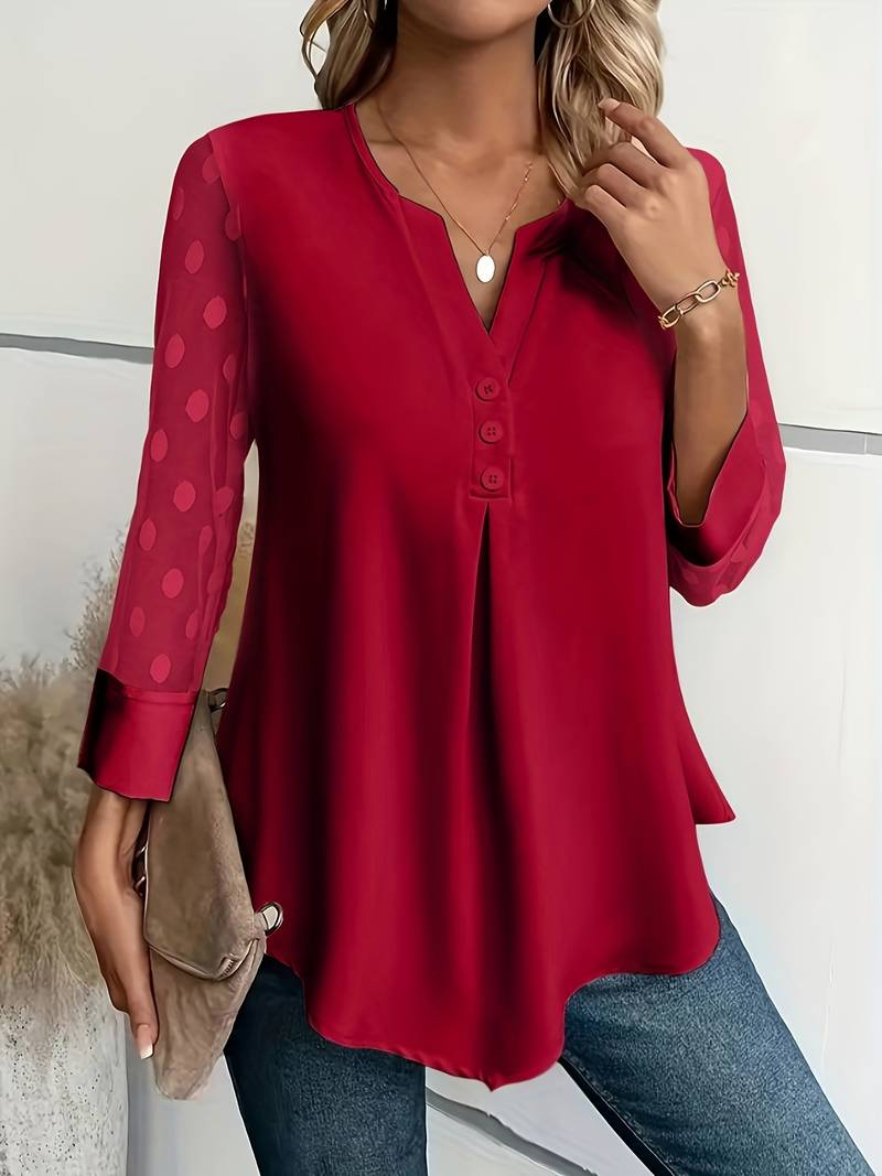 Aireen - Elegante Blusa con Collo a V e Maniche a Pois