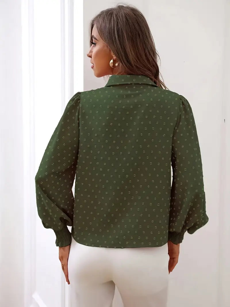 Edith - Elegante top con maniche a lanterna e pois svizzeri